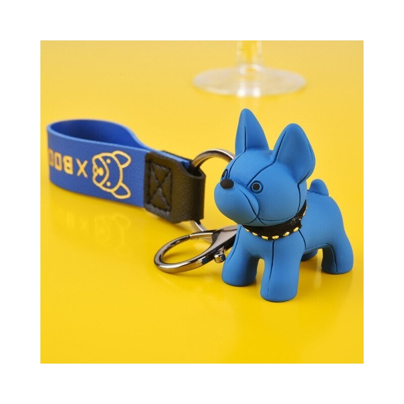 Porte-clés bouledogue français bleu en cuir