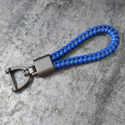 Porte-clés poignée bleu et noir fait main avec boucle fer à cheval