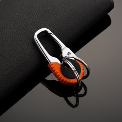 Porte-clefs mousqueton orange avec deux anneaux