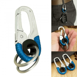 Porte-clés mousqueton bleu avec deux anneaux