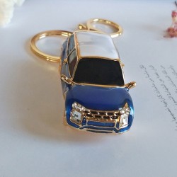 Porte clé mini voiture bleue en strass
